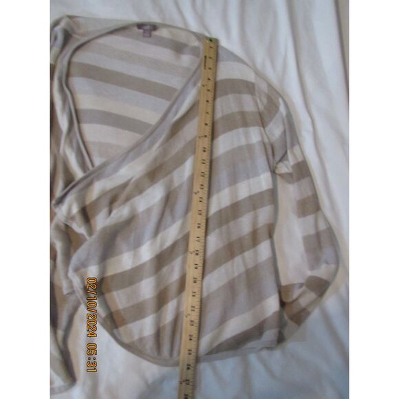 J. JILL WATERFALL OPEN FRONT CARDIGAN SIZE M TAN GREY CREAM STRIPED LIGHTWEIGHT - Picture 2 of 9